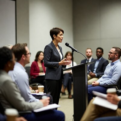 Woman speaking at podium