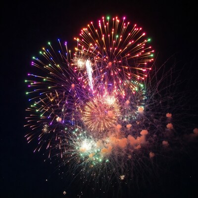 Colorful fireworks exploding in night sky