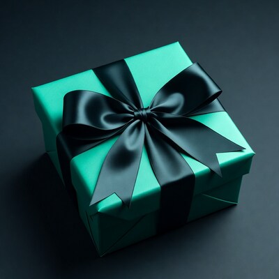 Green gift box with black bow