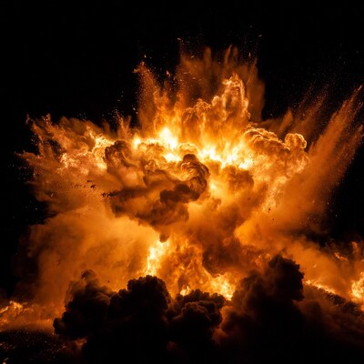 Fiery explosion in dark night