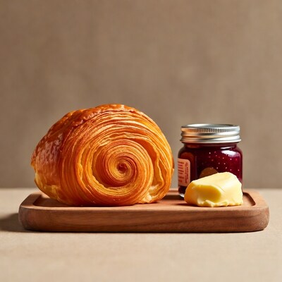 Croissant with butter and jam
