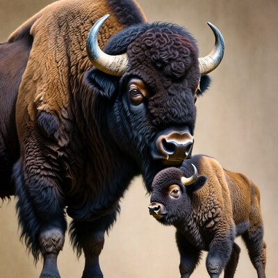 Adult bison with calf