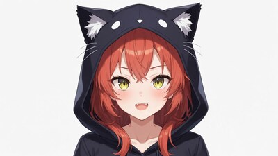 Anime girl in cat hoodie
