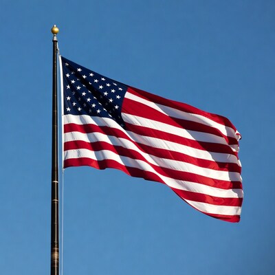 American flag waving on pole