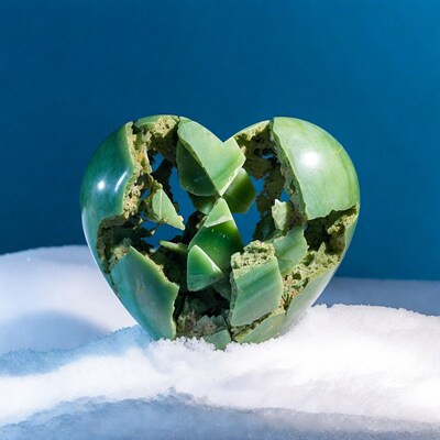 Broken green heart sculpture