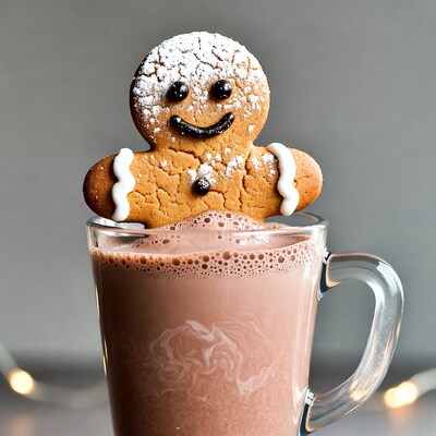Gingerbread man on hot chocolate