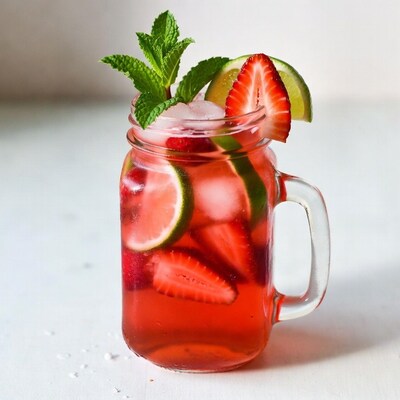 Strawberry lime drink in mason jar