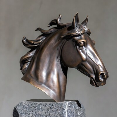 Bronze horse head sculpture