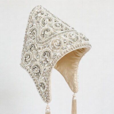 Beaded white vintage hat