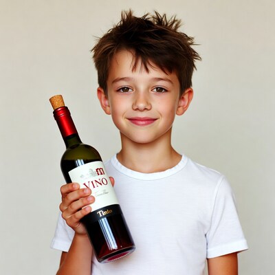 Boy holding wine bottle