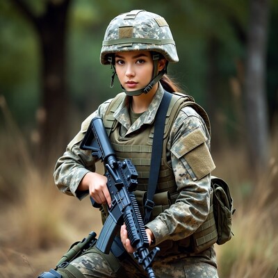 Woman soldier holding rifle