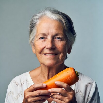 Elderly woman holding a carrot