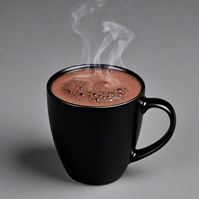 Hot chocolate in black mug