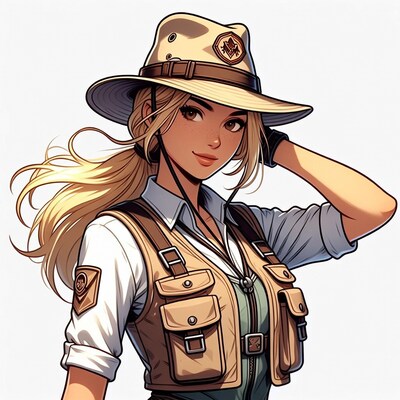 Blonde woman in safari outfit