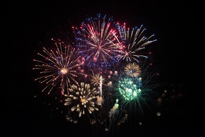 Colorful fireworks display at night