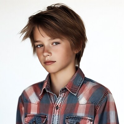 Young boy in plaid shirt