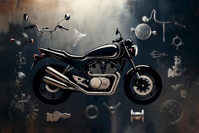 Black motorcycle with parts