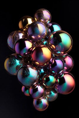 Iridescent metallic spheres cluster