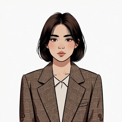 Woman in plaid blazer