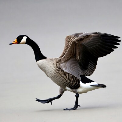 Canada goose with wings spread