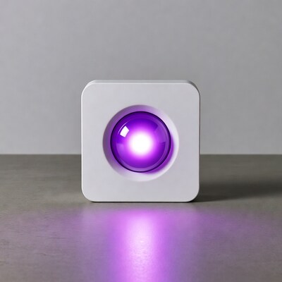 White device with glowing purple light