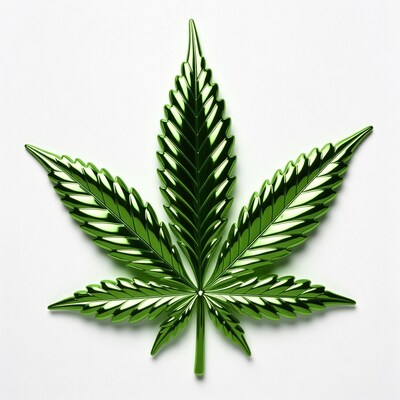 Metallic green cannabis leaf