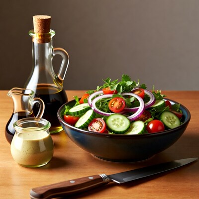 Fresh salad bowl with dressing