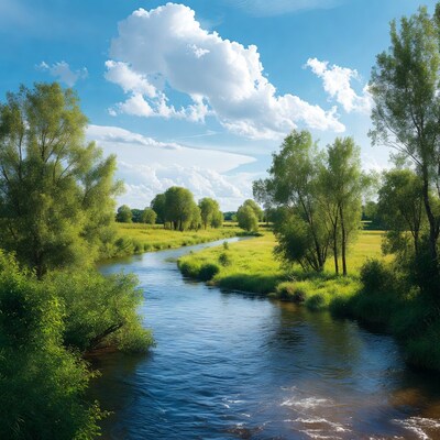 River flowing through green landscape