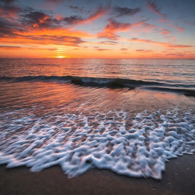 Ocean wave at sunset beach