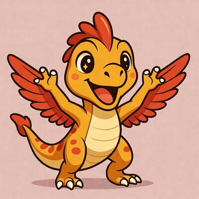 Cute cartoon dragon with wings