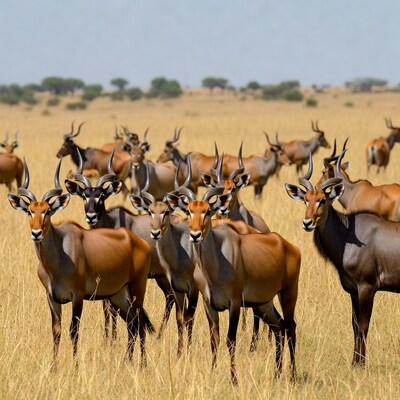 Herd of antelope in savanna