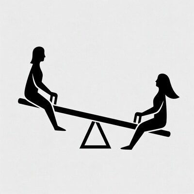 Two girls on seesaw