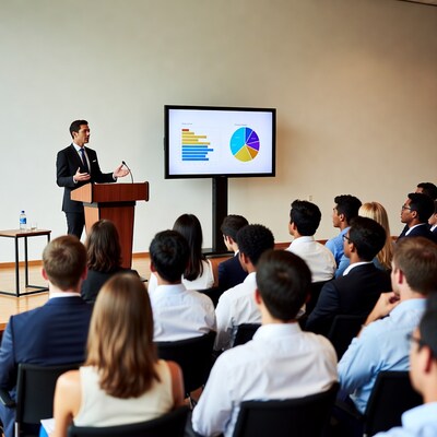 Businessman presenting charts to audience