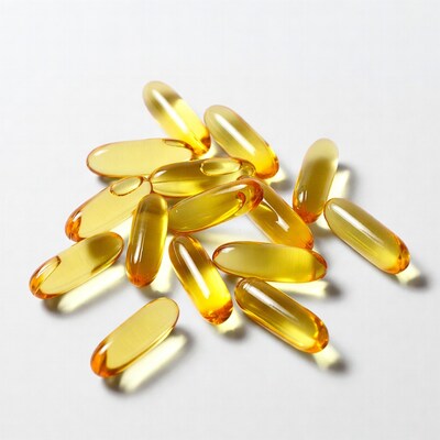Yellow fish oil capsules