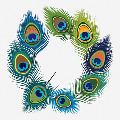 Peacock feathers arranged in circle