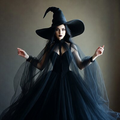 Woman in black witch costume