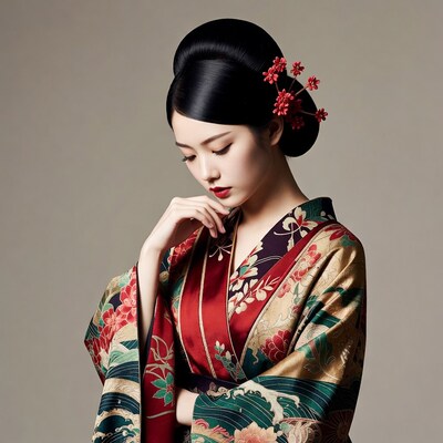 Woman in traditional Japanese kimono