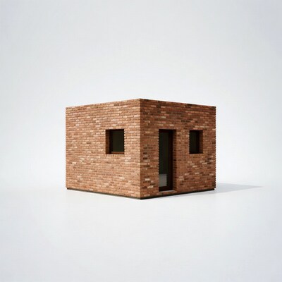Brick building with open door
