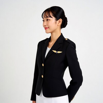 Asian woman in flight attendant uniform
