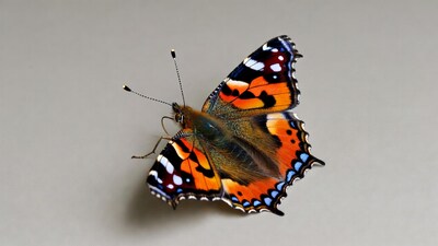 Red Admiral Butterfly on Gray Background