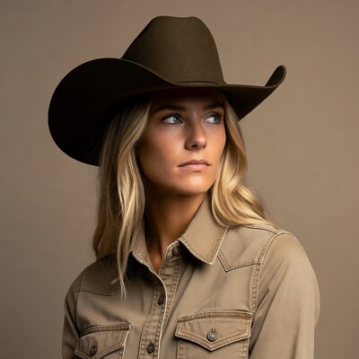 Blonde woman in cowboy hat