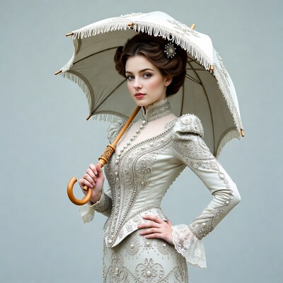 Woman holding white parasol