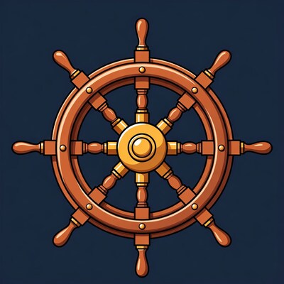 Wooden ship steering wheel