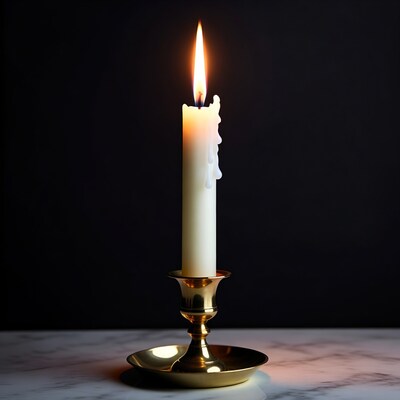 Lit candle in brass holder