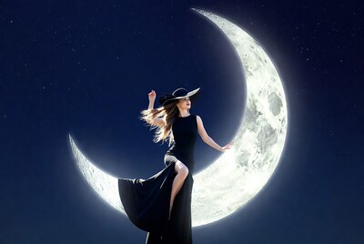 Woman on crescent moon
