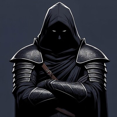 Hooded warrior in dark armor