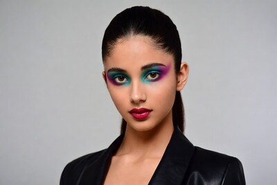 Woman with colorful eye makeup