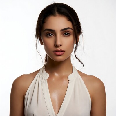 Woman in white halter top