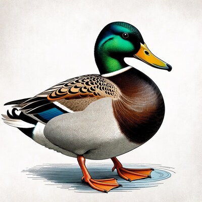 Mallard duck standing on water