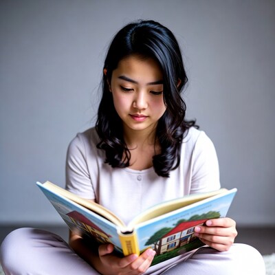 Young Asian woman reading a book